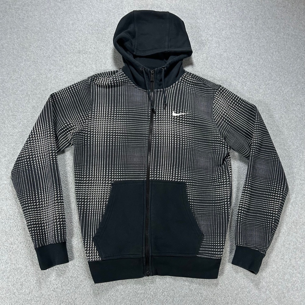 Nike Hoodie Full Zip Mens M Black White Grid Geometric Streetwear Athleisure